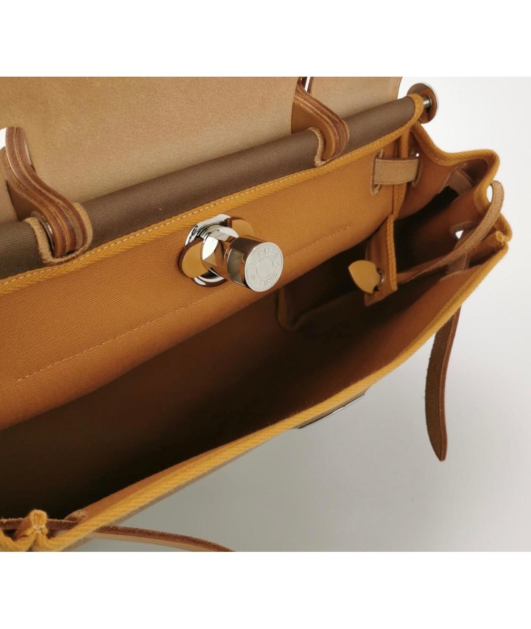 HERMES Коричневая жаккардовая сумка тоут, фото 3