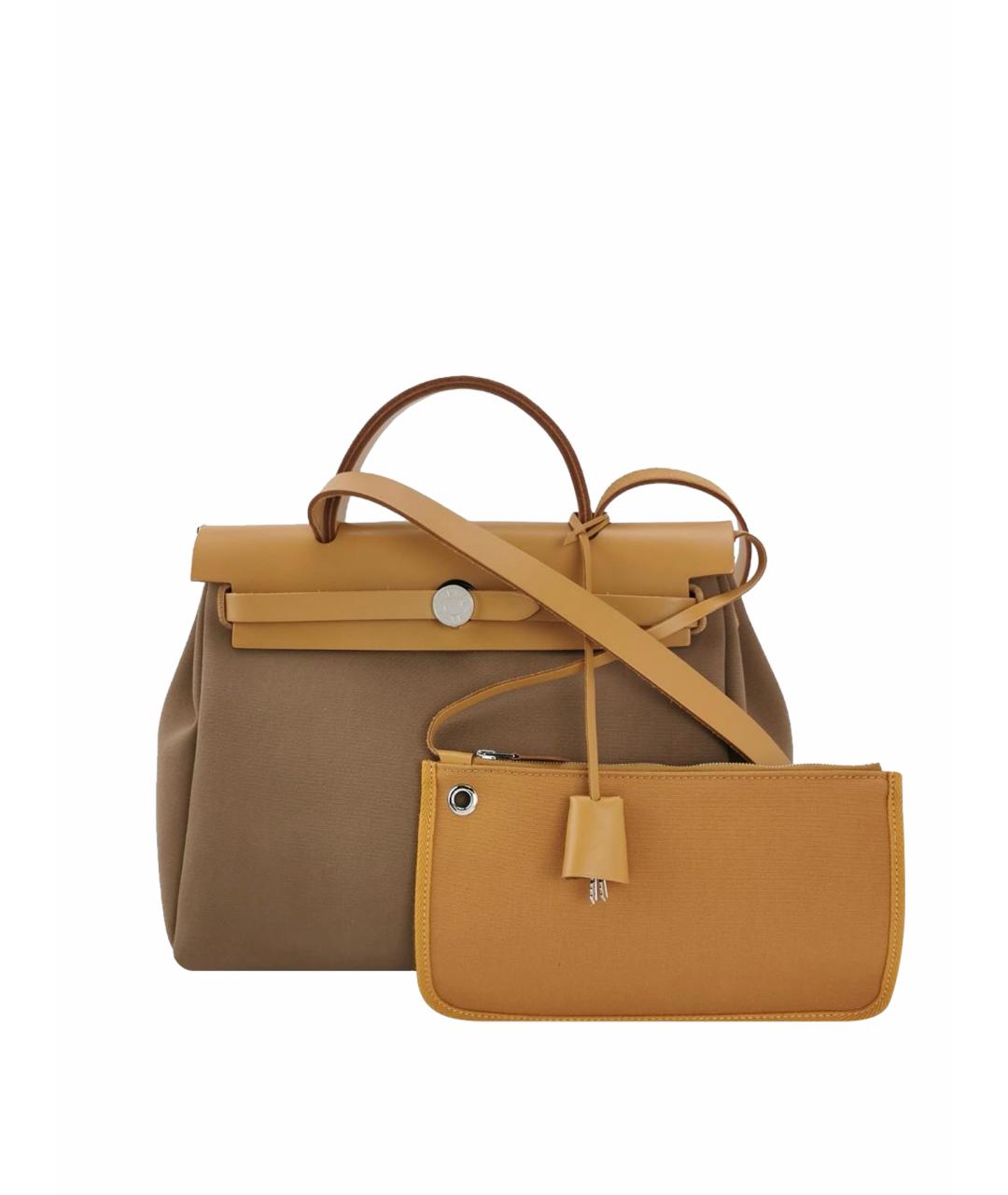 HERMES Коричневая жаккардовая сумка тоут, фото 1