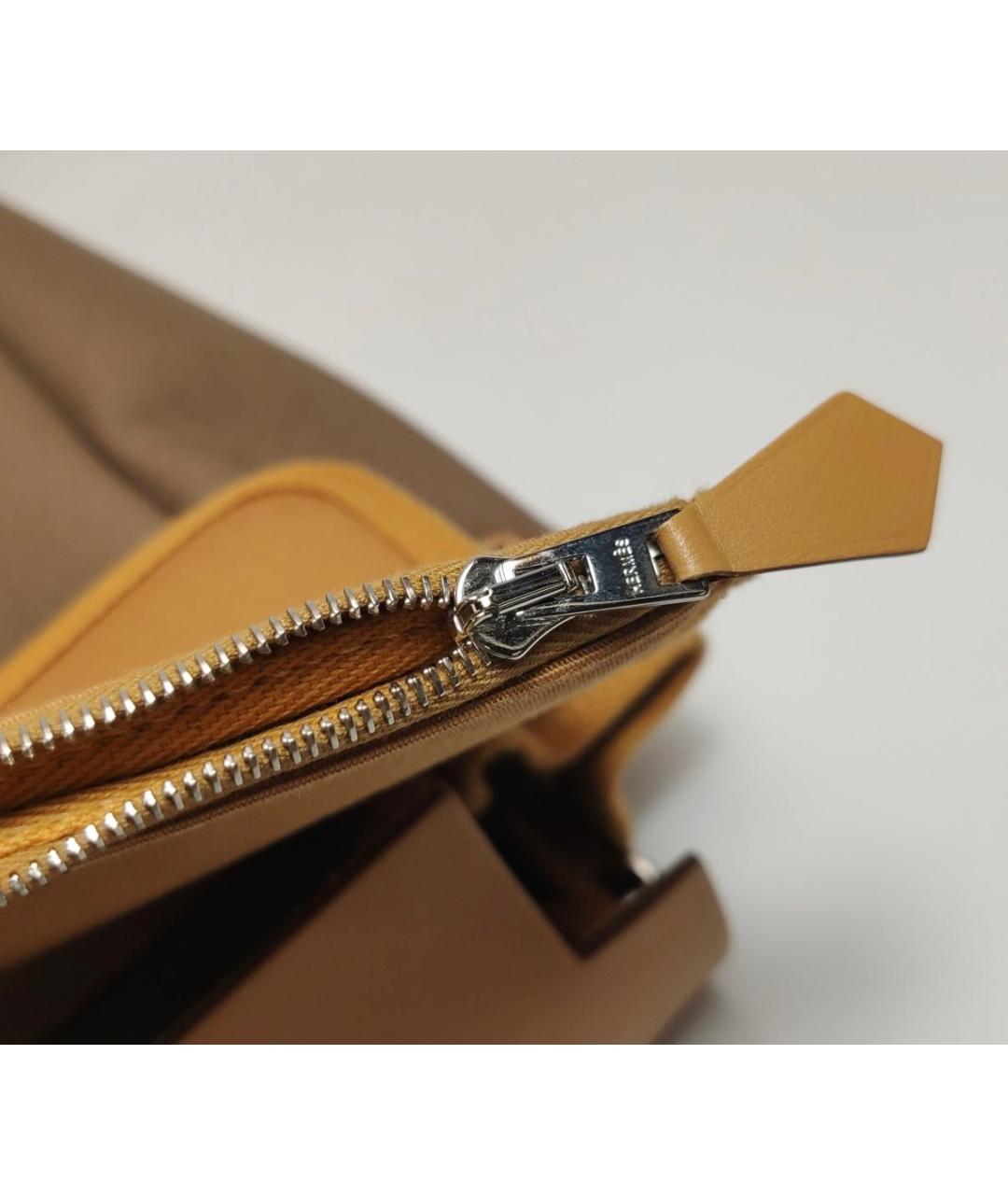 HERMES Коричневая жаккардовая сумка тоут, фото 6
