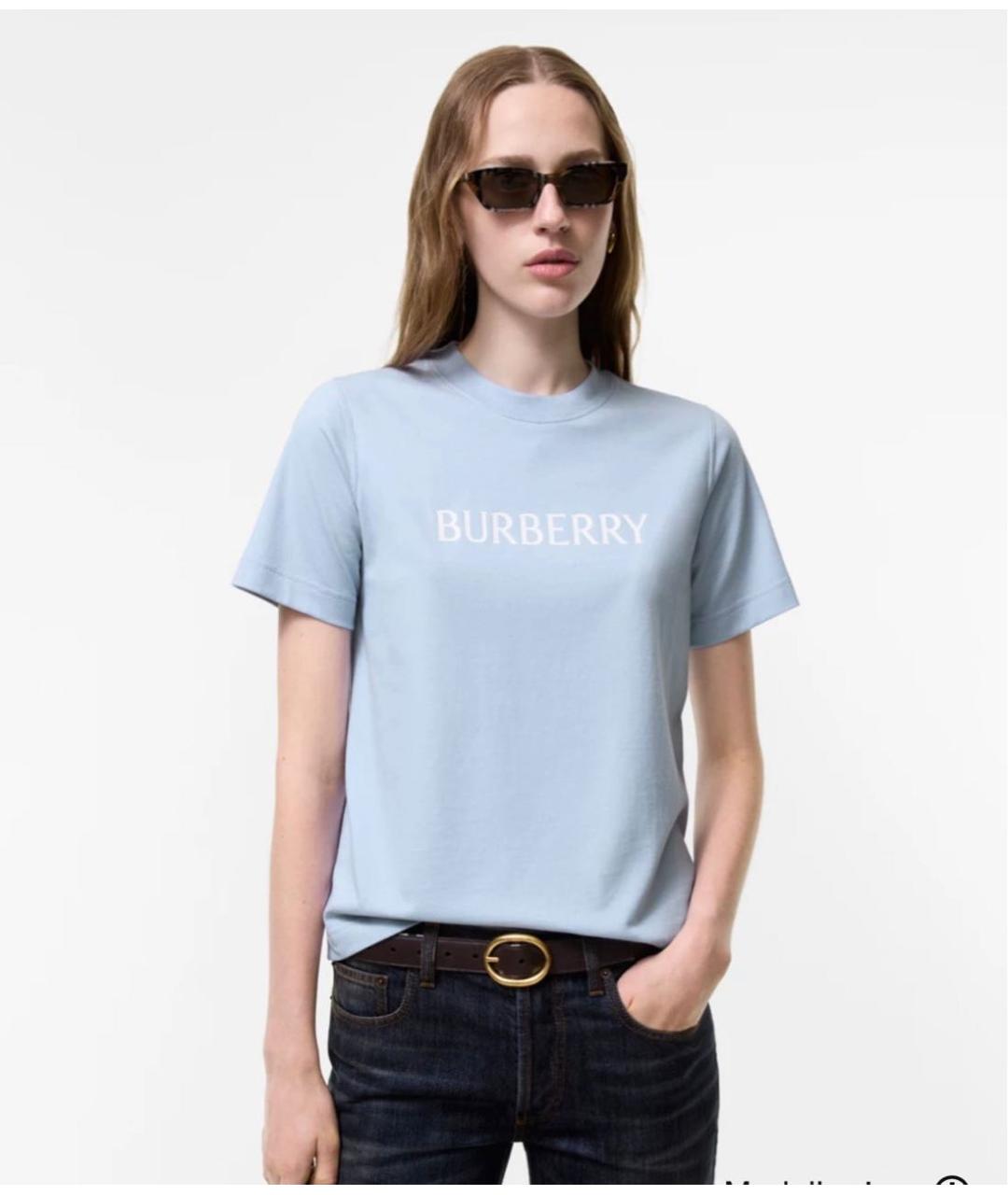 BURBERRY Голубая хлопковая футболка, фото 3