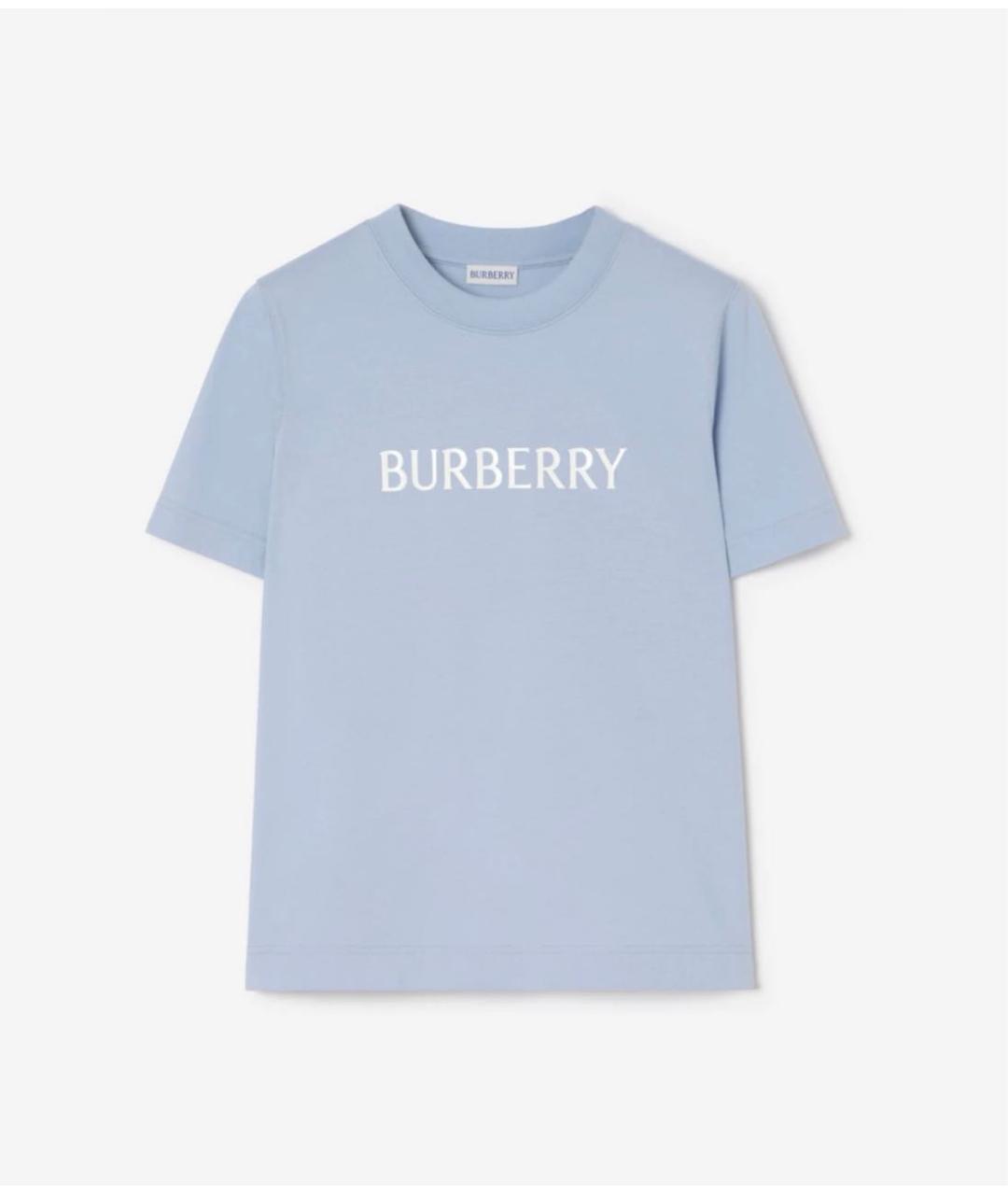 BURBERRY Голубая хлопковая футболка, фото 4