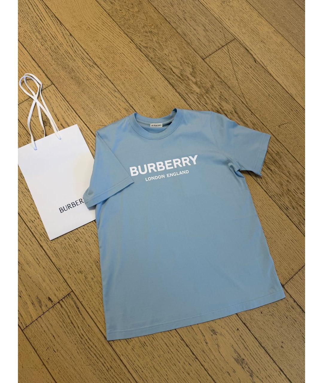 BURBERRY Голубая хлопковая футболка, фото 2