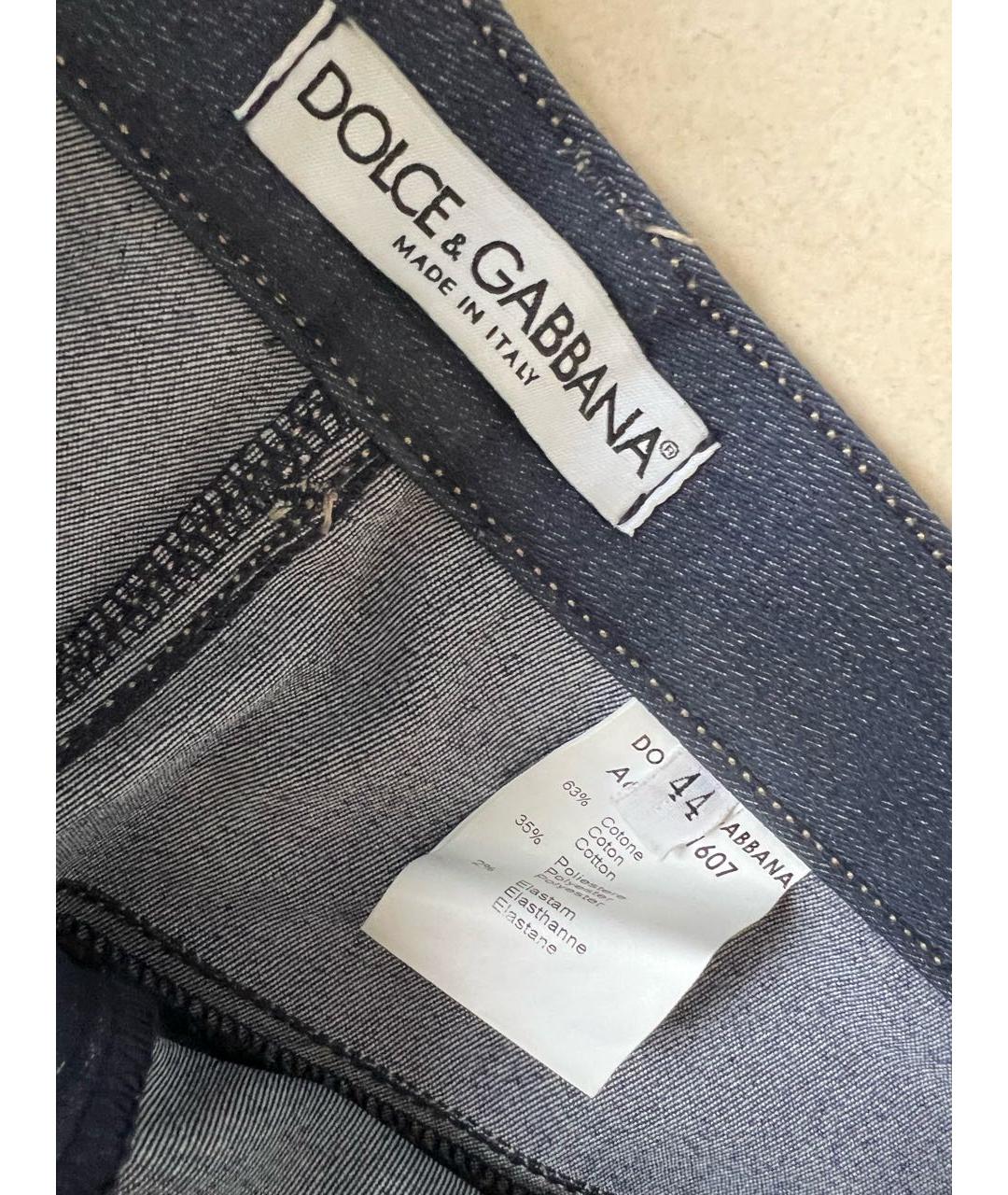 DOLCE&GABBANA Темно-синие хлопко-эластановые прямые джинсы, фото 4