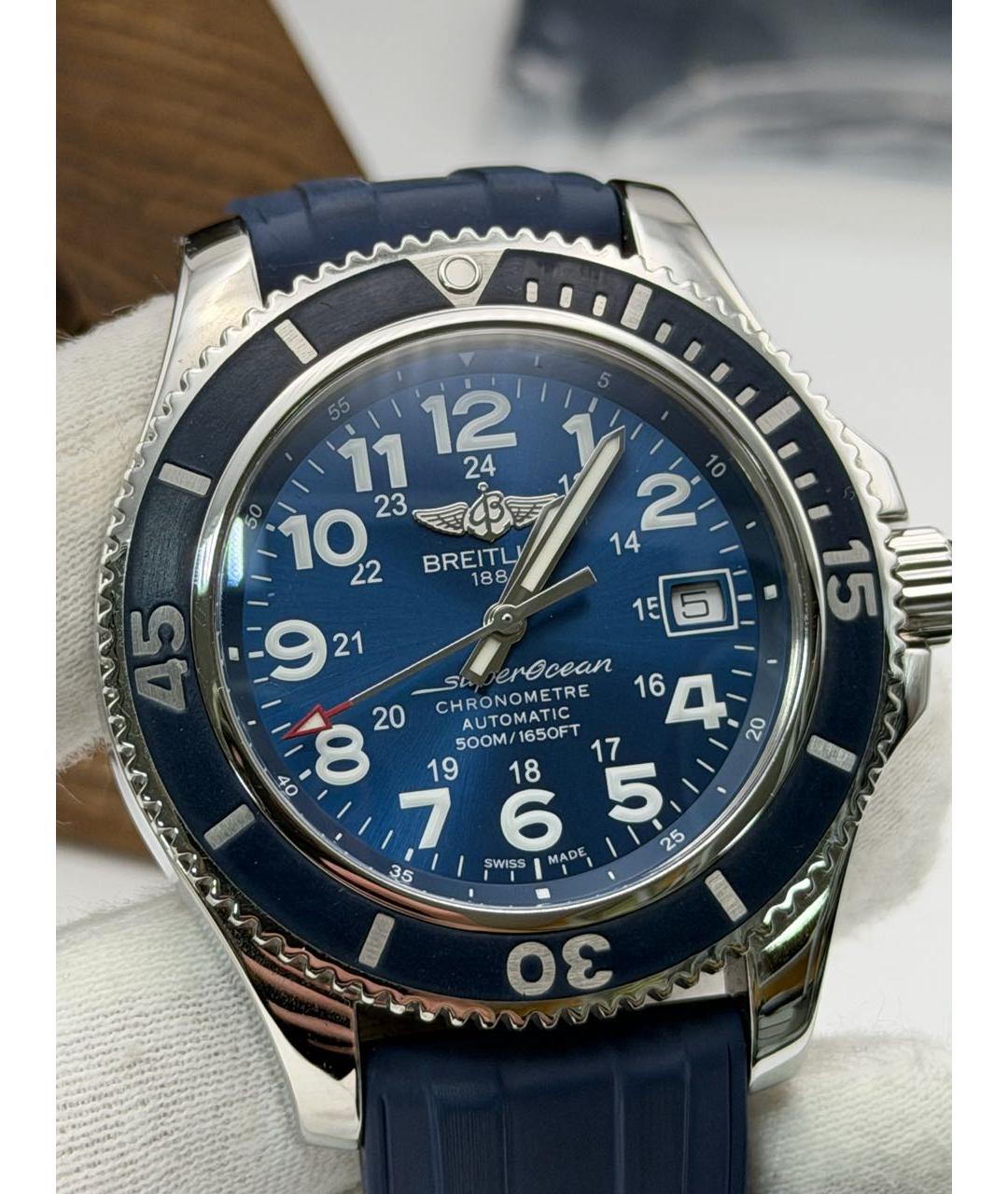 BREITLING SUPEROCEAN Синие стальные часы, фото 5