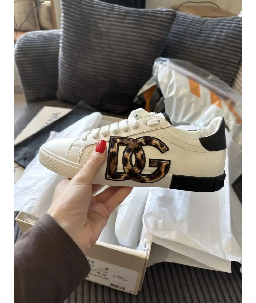 DOLCE&GABBANA Белые кожаные кеды, фото 2