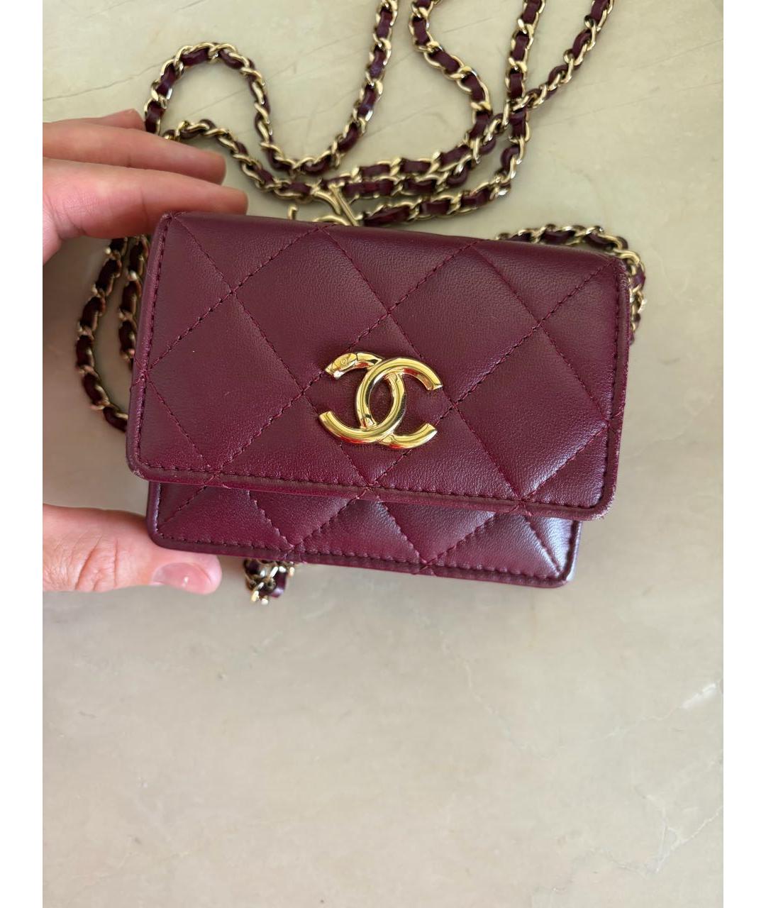 CHANEL Бордовая кожаная сумка через плечо, фото 3