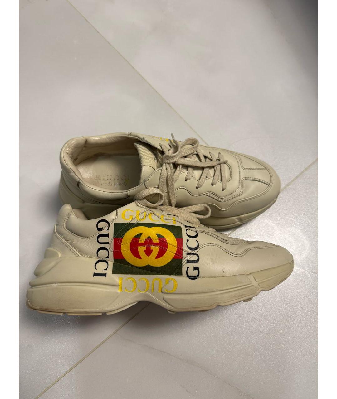 GUCCI Бежевые кожаные низкие кроссовки / кеды, фото 5
