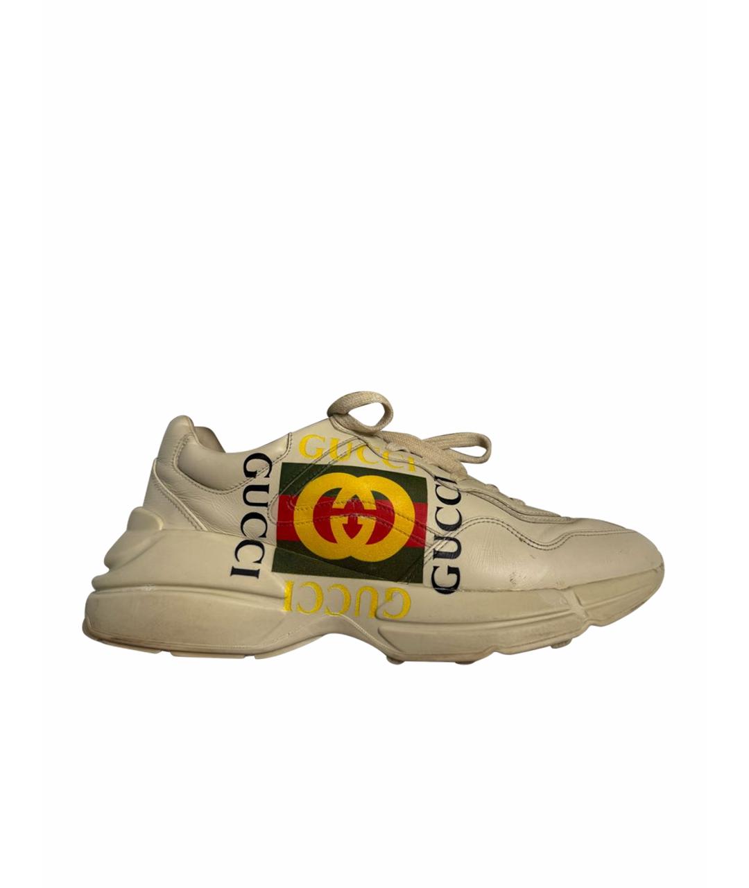GUCCI Бежевые кожаные низкие кроссовки / кеды, фото 1