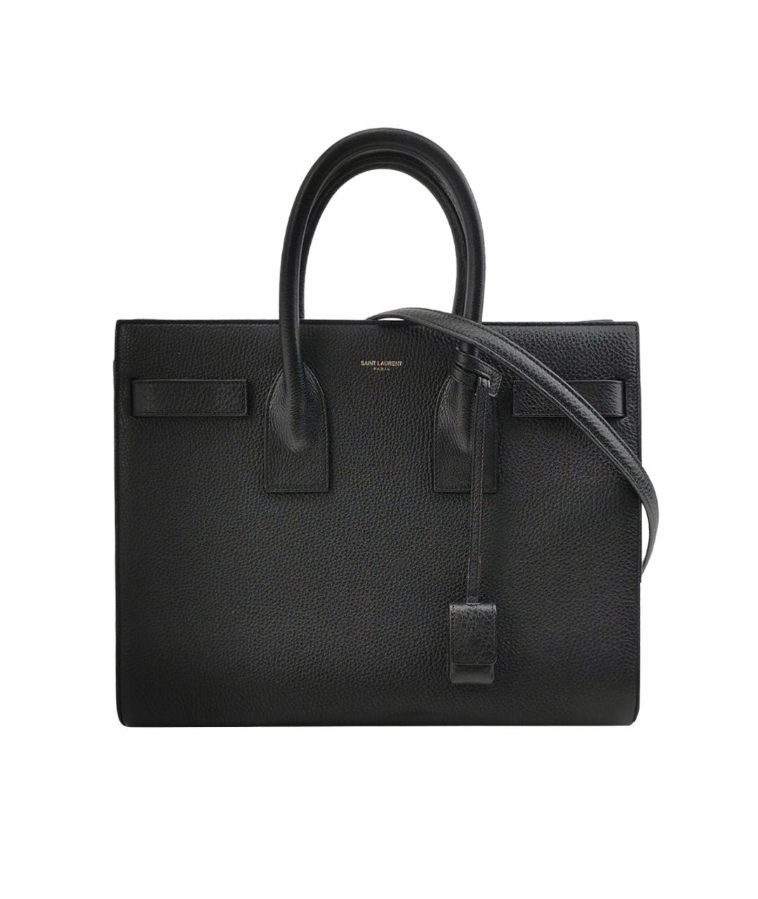 SAINT LAURENT Черная кожаная сумка тоут, фото 1