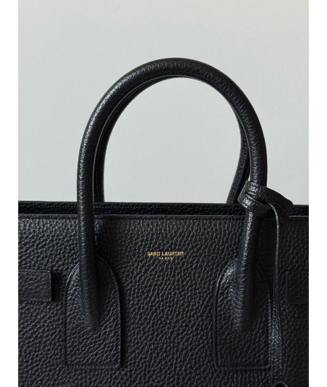 SAINT LAURENT Черная кожаная сумка тоут, фото 7