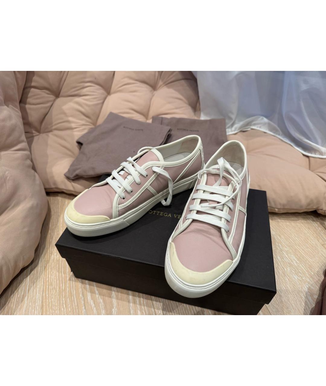 BOTTEGA VENETA Розовые кожаные кеды, фото 2