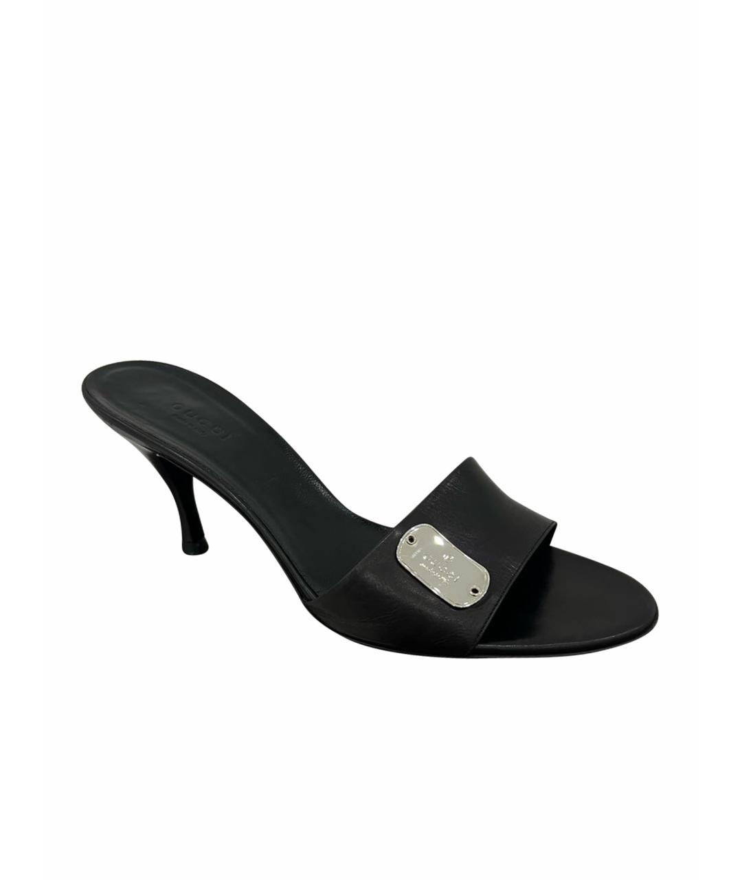 GUCCI Черные кожаные мюли, фото 1
