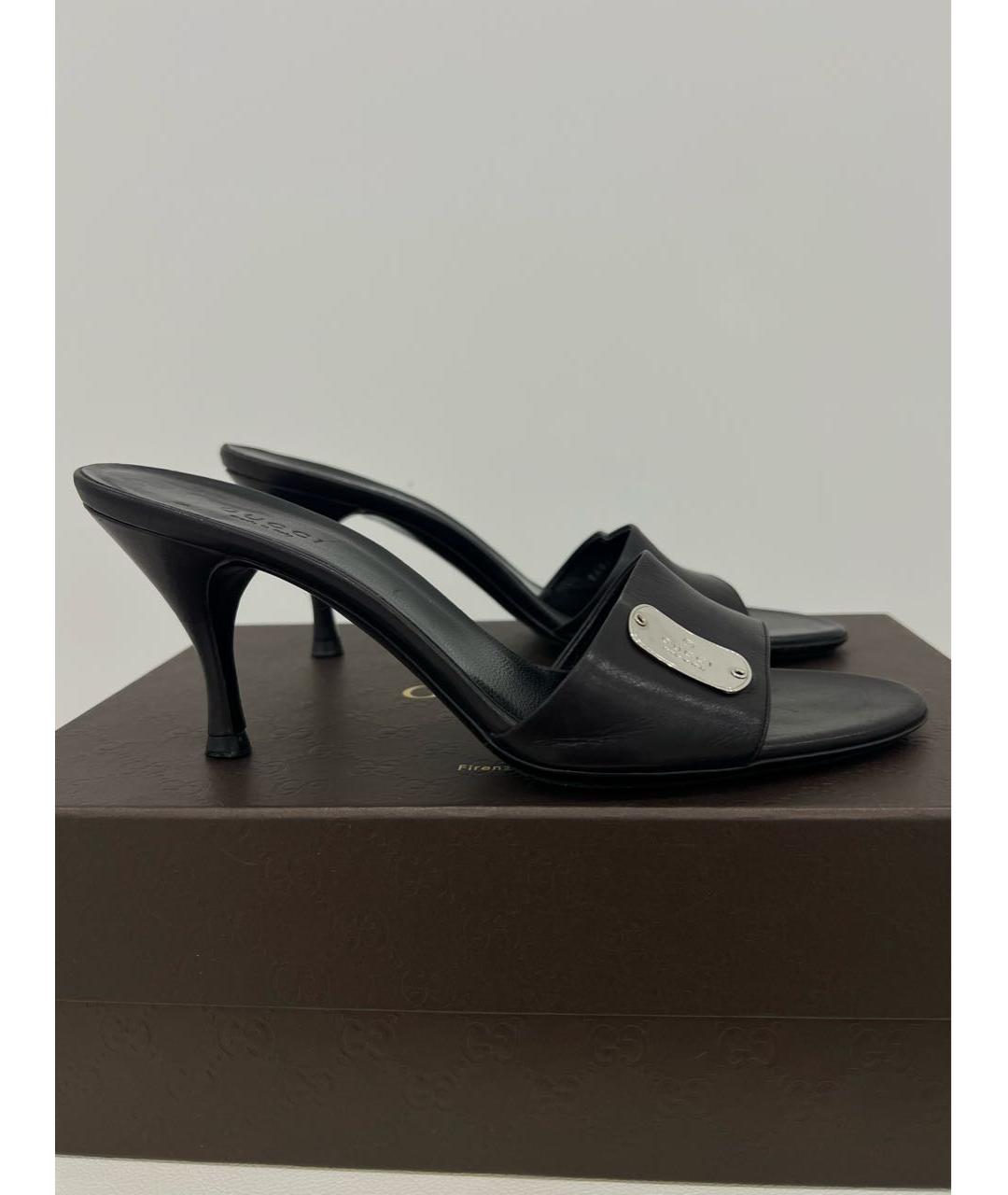 GUCCI Черные кожаные мюли, фото 2