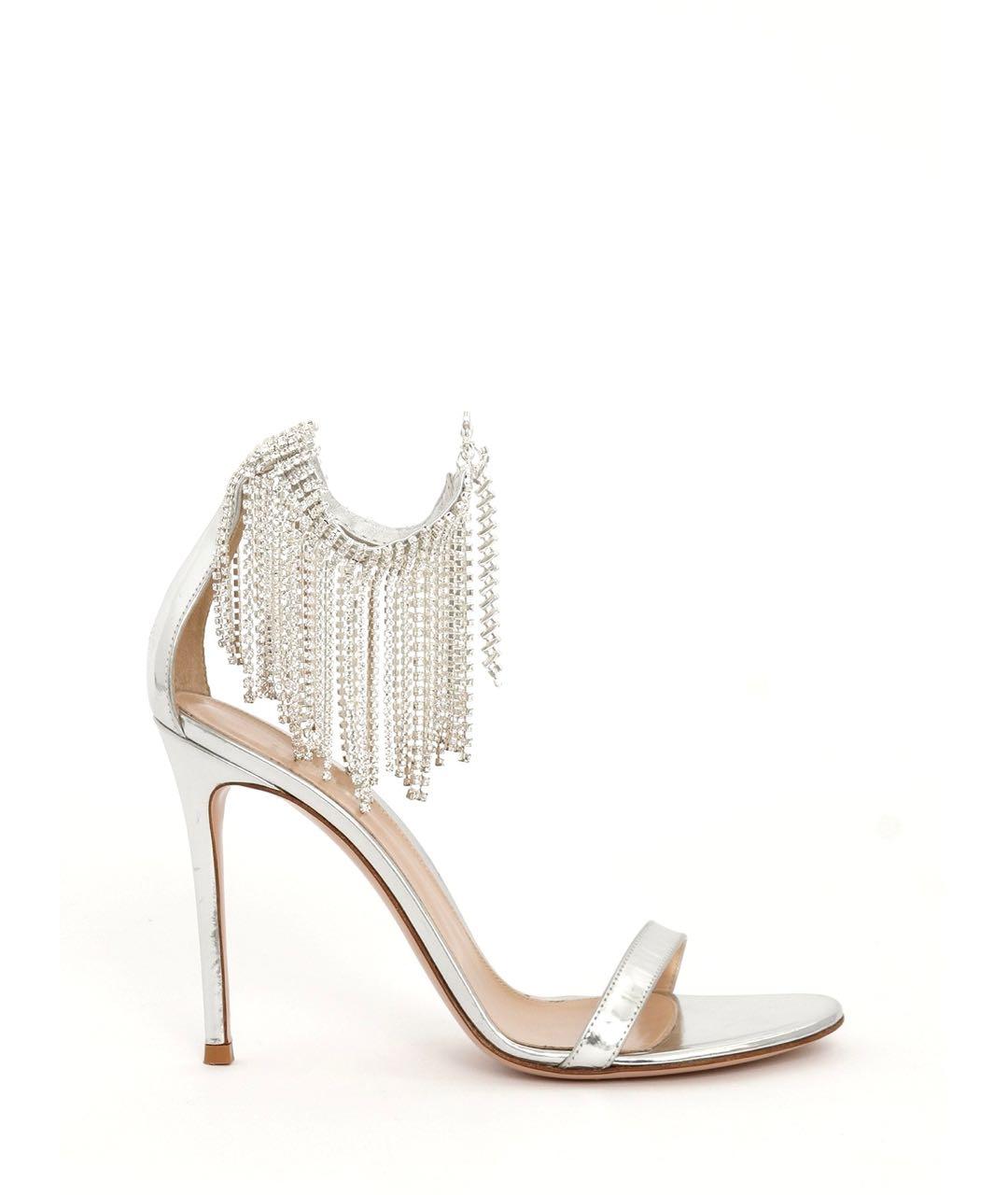 GIANVITO ROSSI Серебряные кожаные босоножки, фото 1