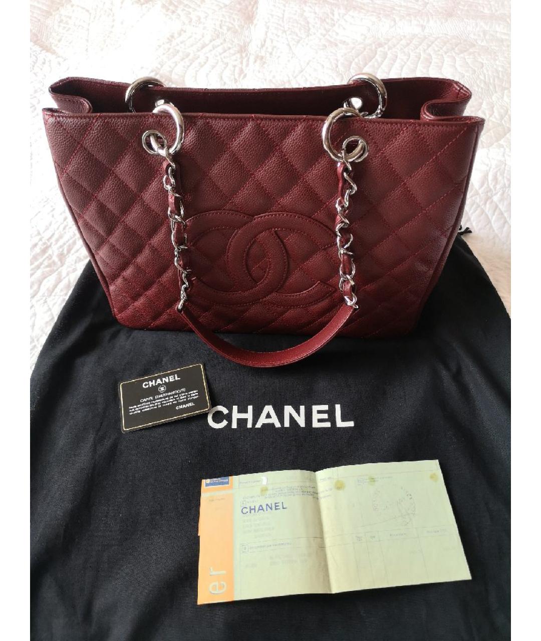 CHANEL Бордовая кожаная сумка тоут, фото 5