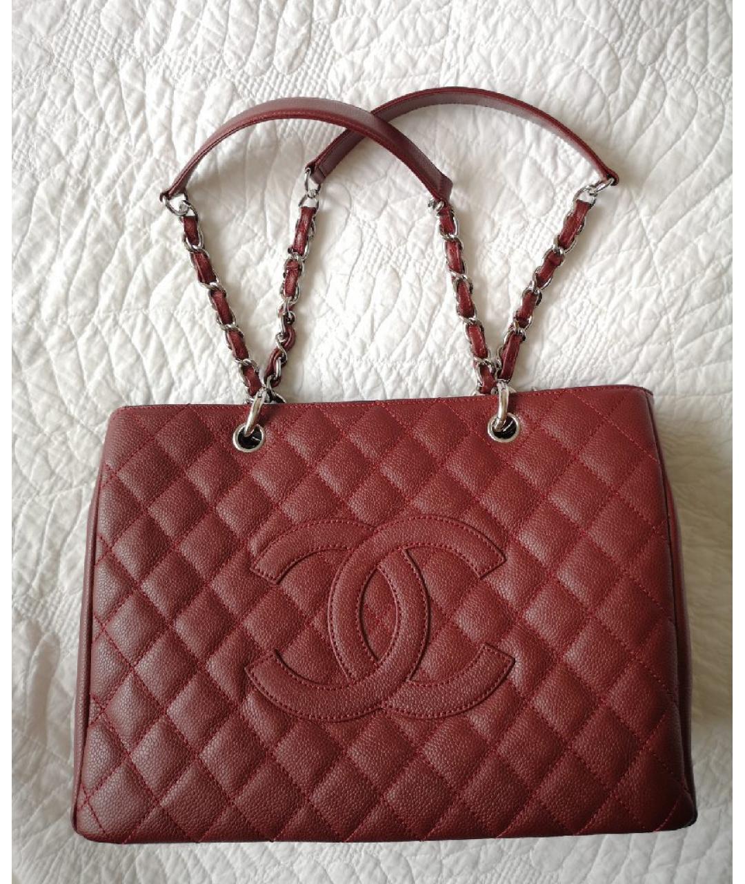 CHANEL Бордовая кожаная сумка тоут, фото 10
