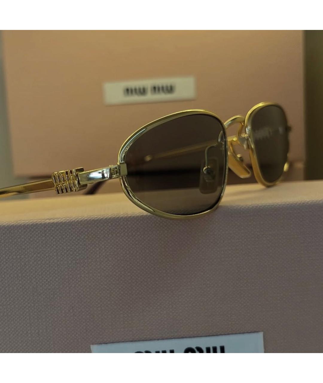 MIU MIU Золотые металлические солнцезащитные очки, фото 2