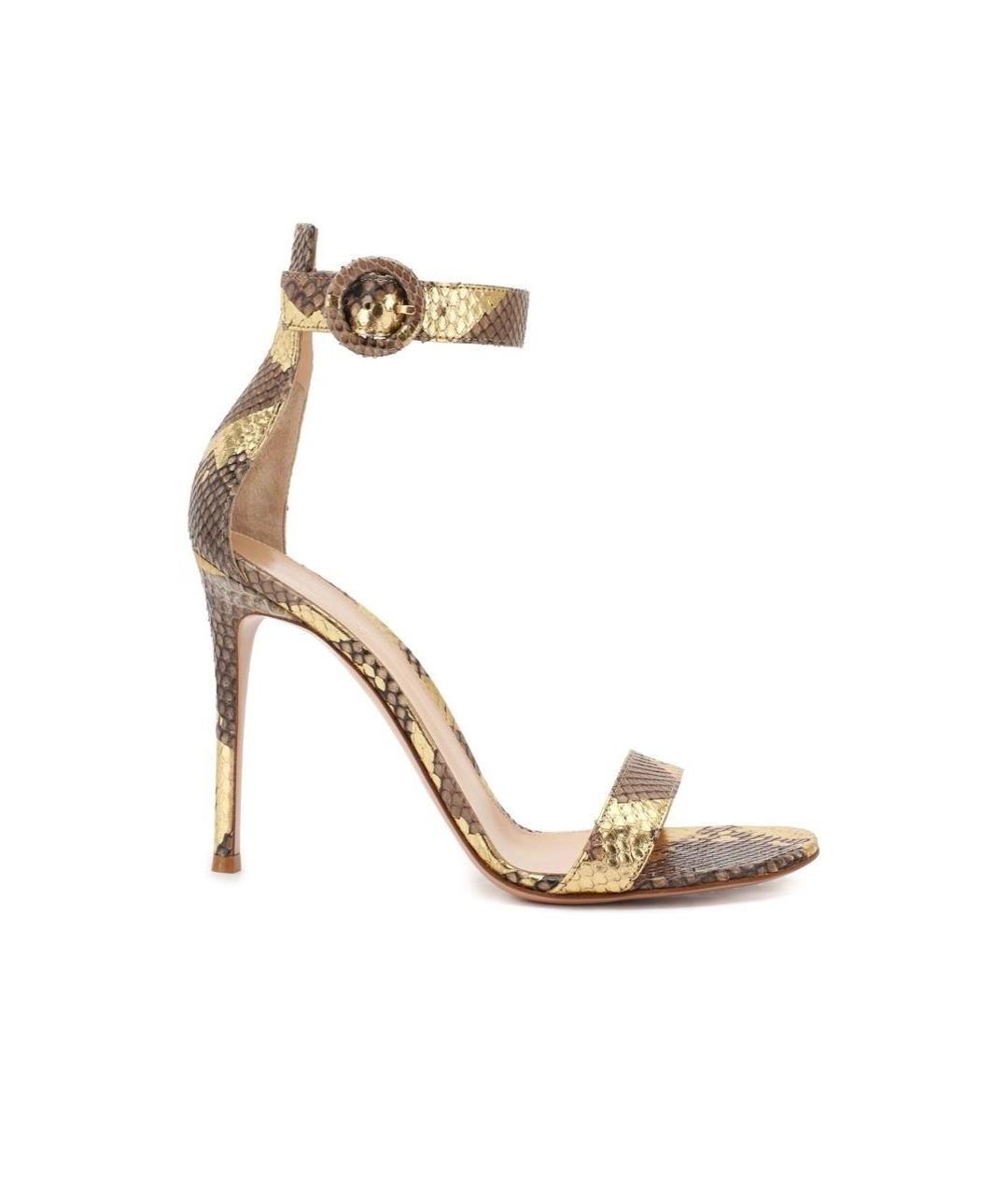 GIANVITO ROSSI Золотые кожаные босоножки, фото 1