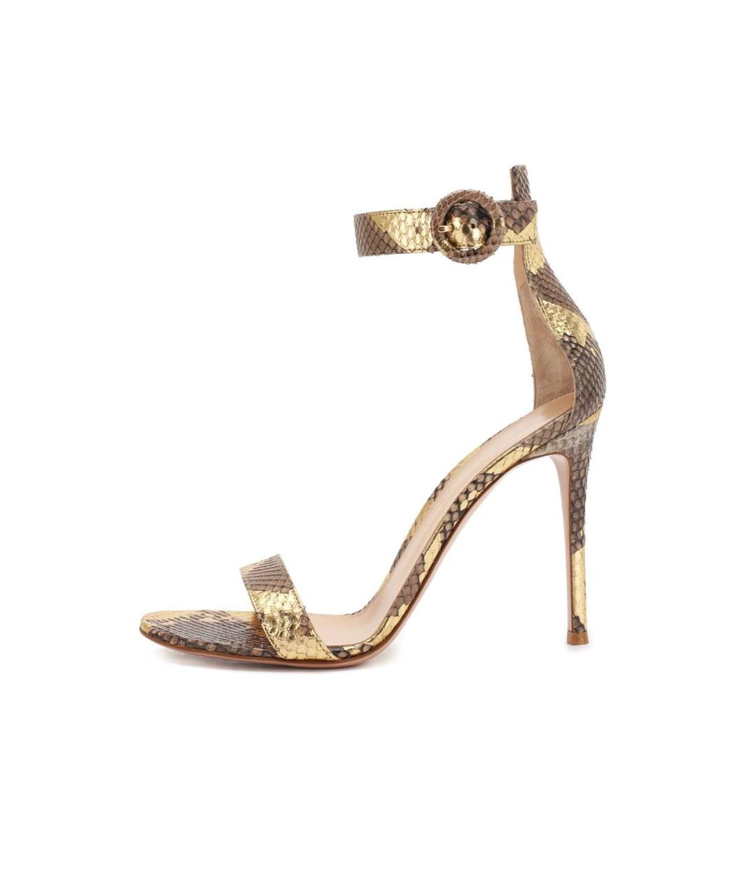 GIANVITO ROSSI Золотые кожаные босоножки, фото 6