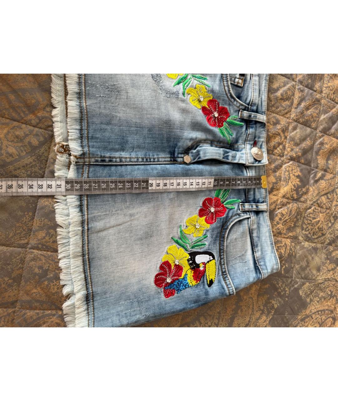 PHILIPP PLEIN Голубая хлопко-эластановая юбка мини, фото 8