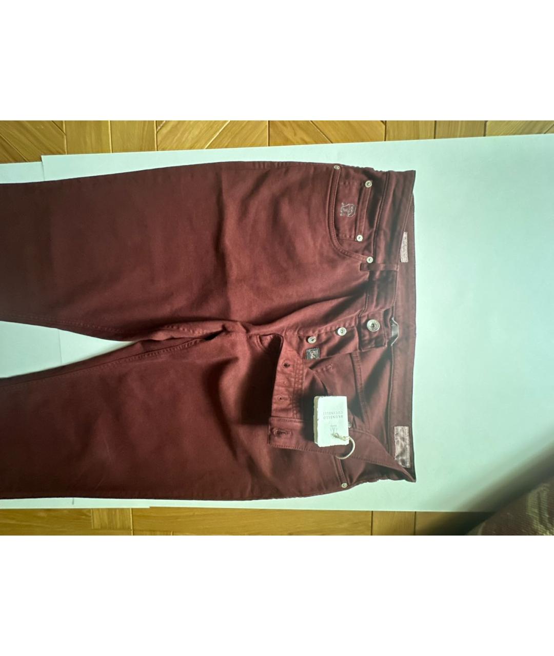 BRUNELLO CUCINELLI Бордовые хлопковые джинсы скинни, фото 3