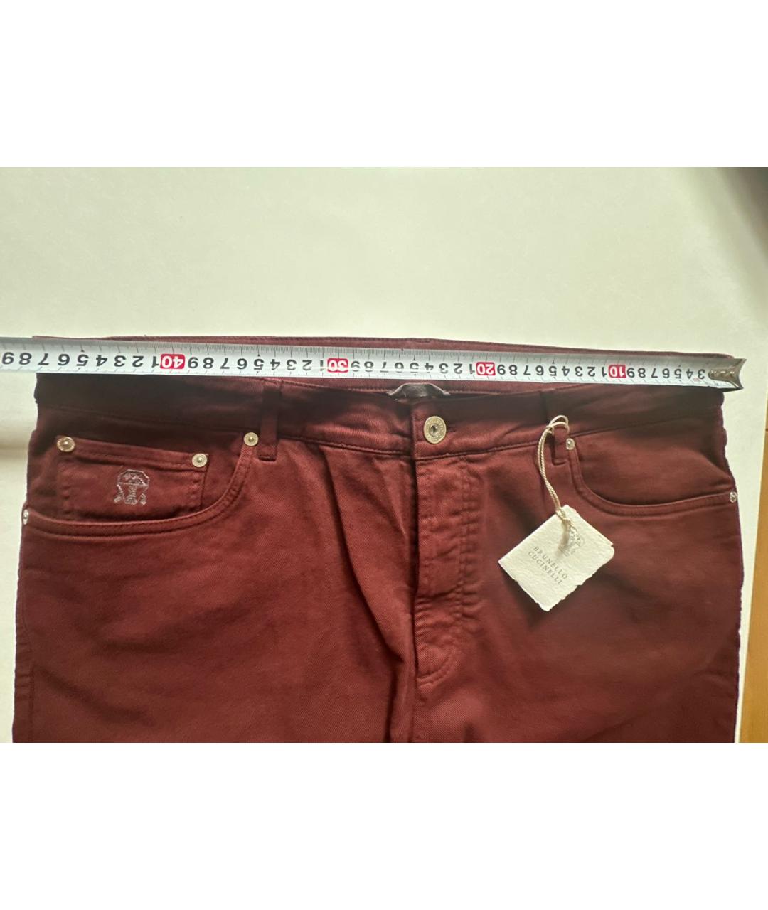 BRUNELLO CUCINELLI Бордовые хлопковые джинсы скинни, фото 6
