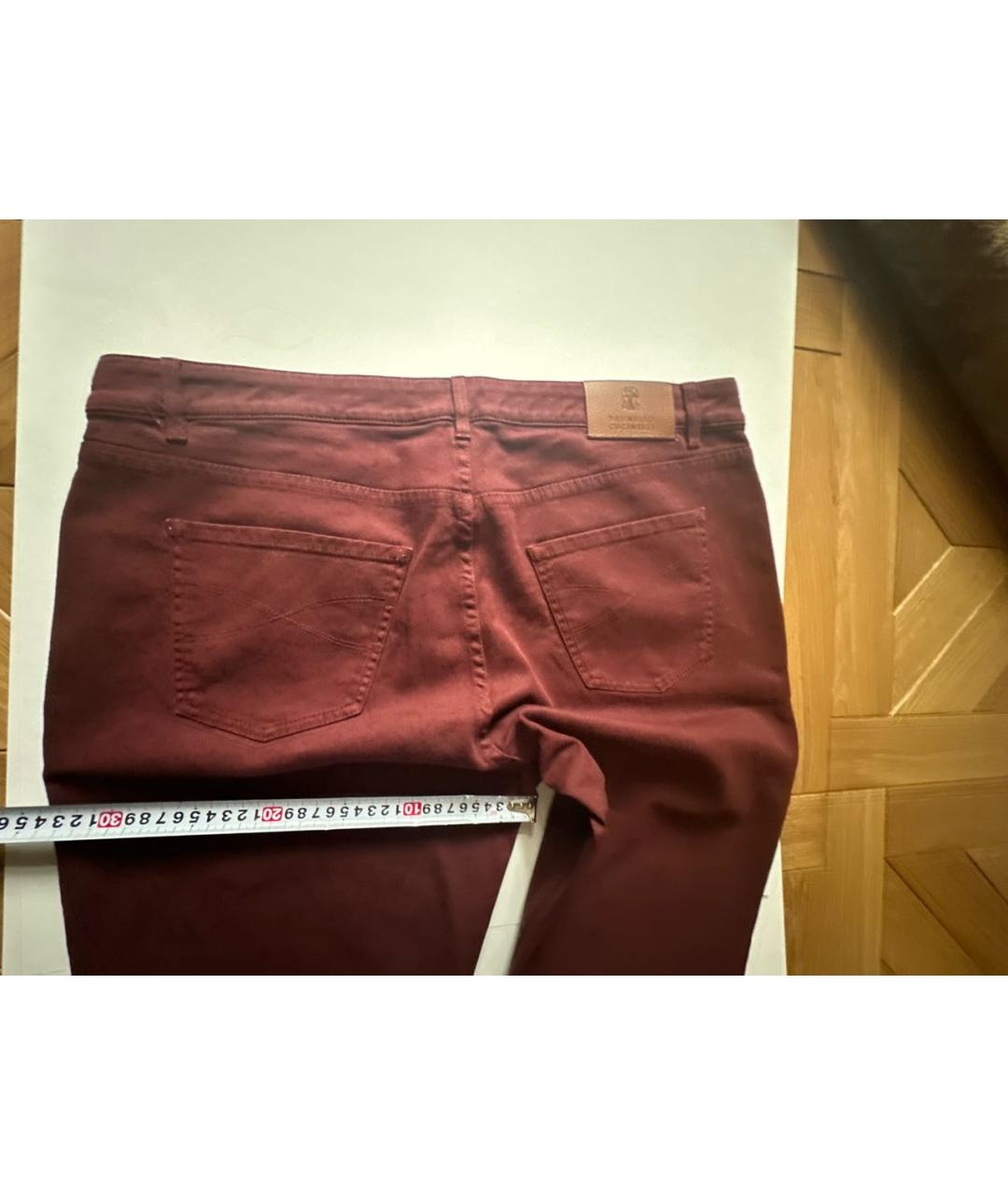 BRUNELLO CUCINELLI Бордовые хлопковые джинсы скинни, фото 8