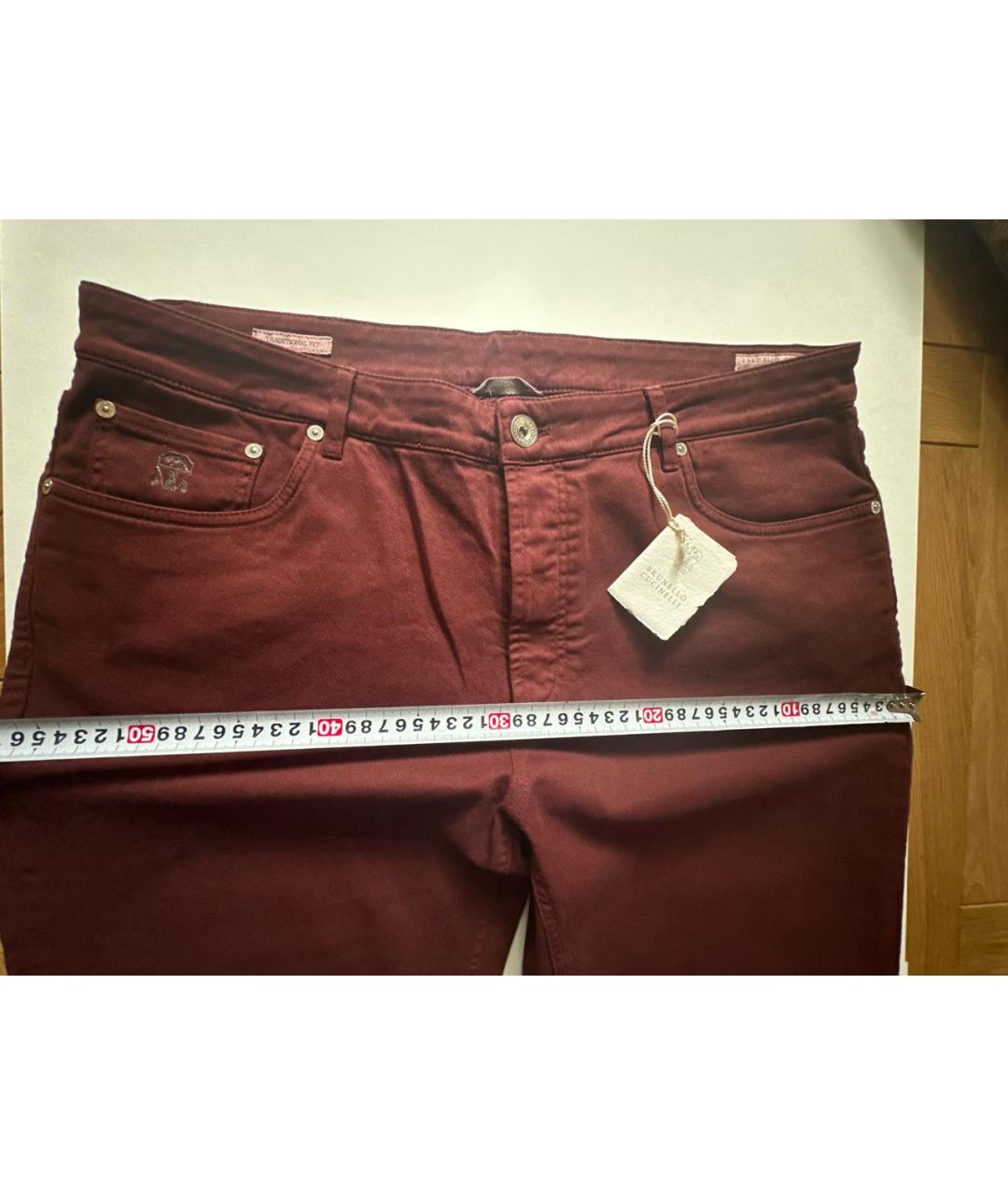 BRUNELLO CUCINELLI Бордовые хлопковые джинсы скинни, фото 7