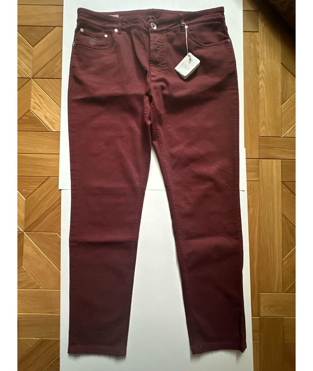 BRUNELLO CUCINELLI Бордовые хлопковые джинсы скинни, фото 9