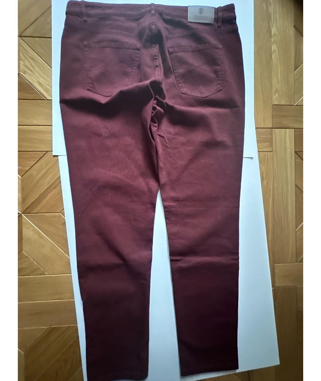 BRUNELLO CUCINELLI Бордовые хлопковые джинсы скинни, фото 2