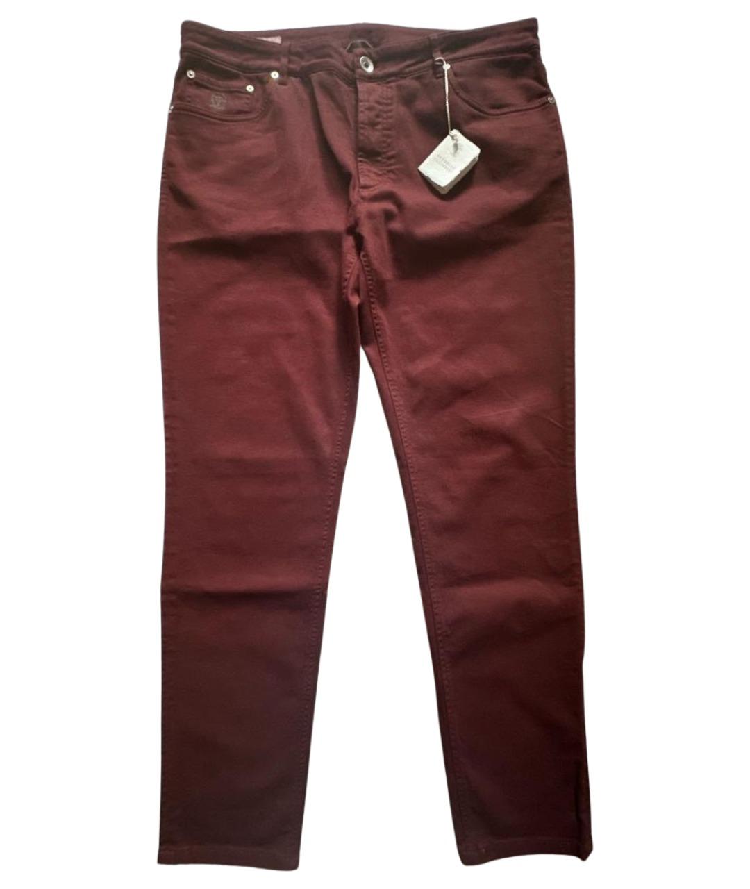 BRUNELLO CUCINELLI Бордовые хлопковые джинсы скинни, фото 1