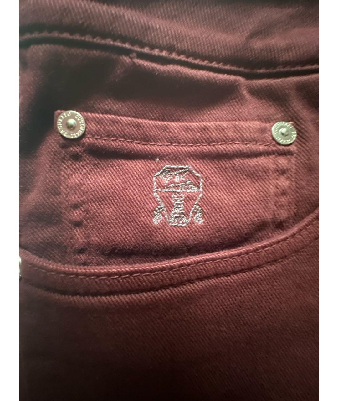 BRUNELLO CUCINELLI Бордовые хлопковые джинсы скинни, фото 4