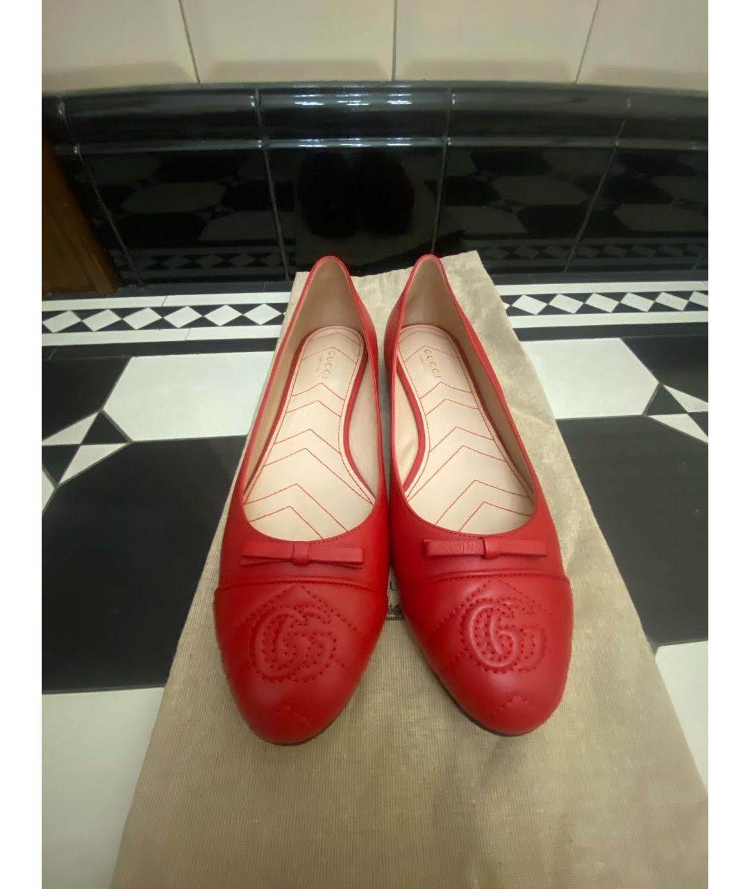 GUCCI Красные кожаные балетки, фото 2