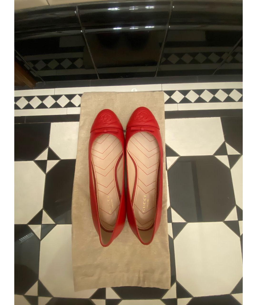 GUCCI Красные кожаные балетки, фото 4
