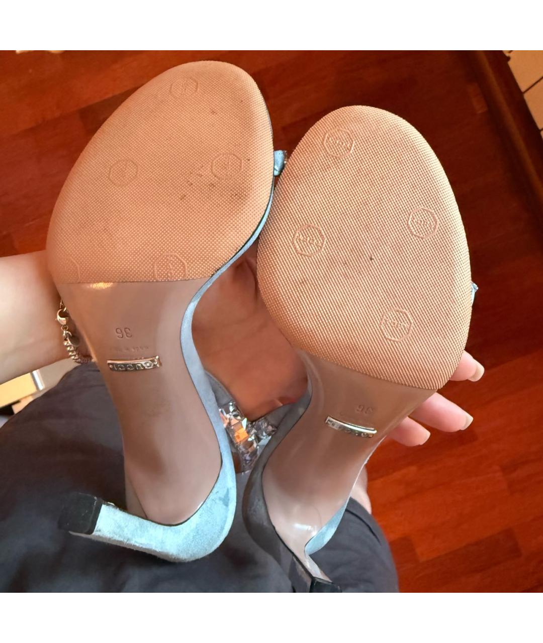 GUCCI Голубые замшевые босоножки, фото 4