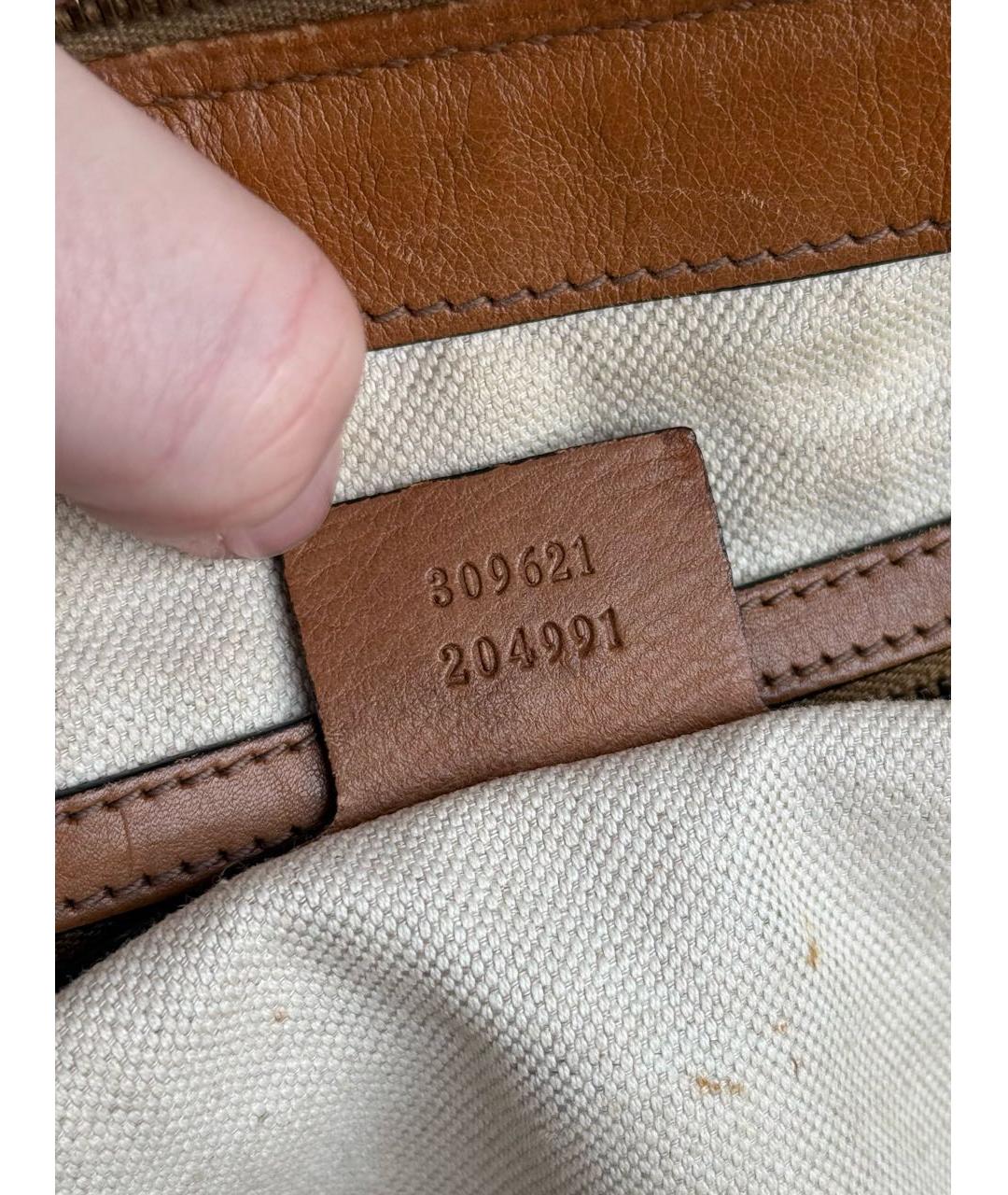 GUCCI Коричневая тканевая сумка с короткими ручками, фото 7