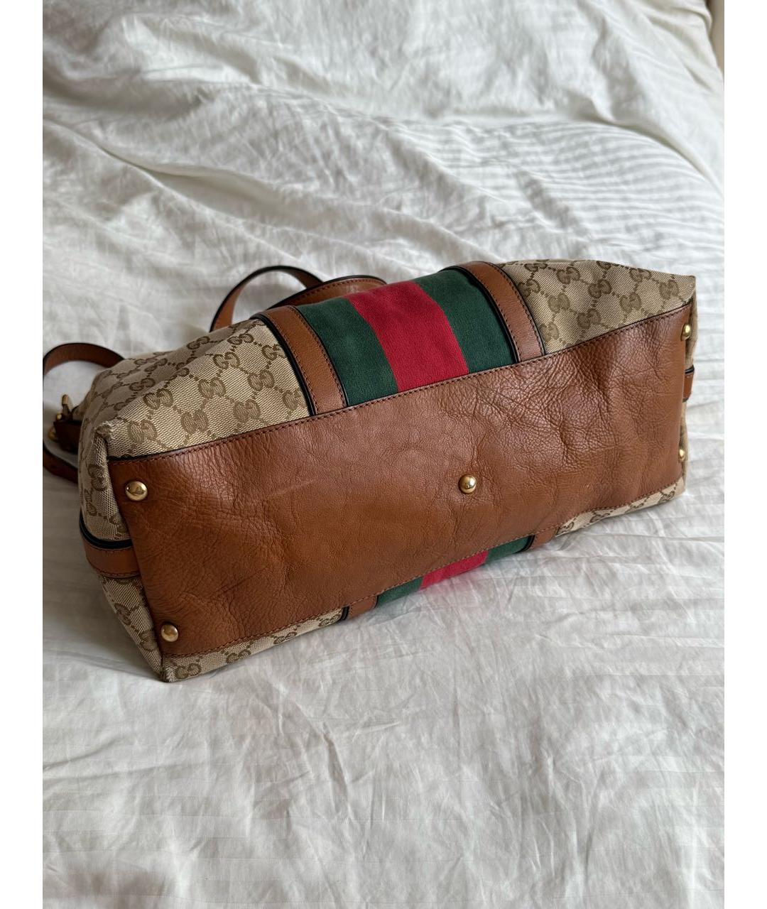 GUCCI Коричневая тканевая сумка с короткими ручками, фото 4