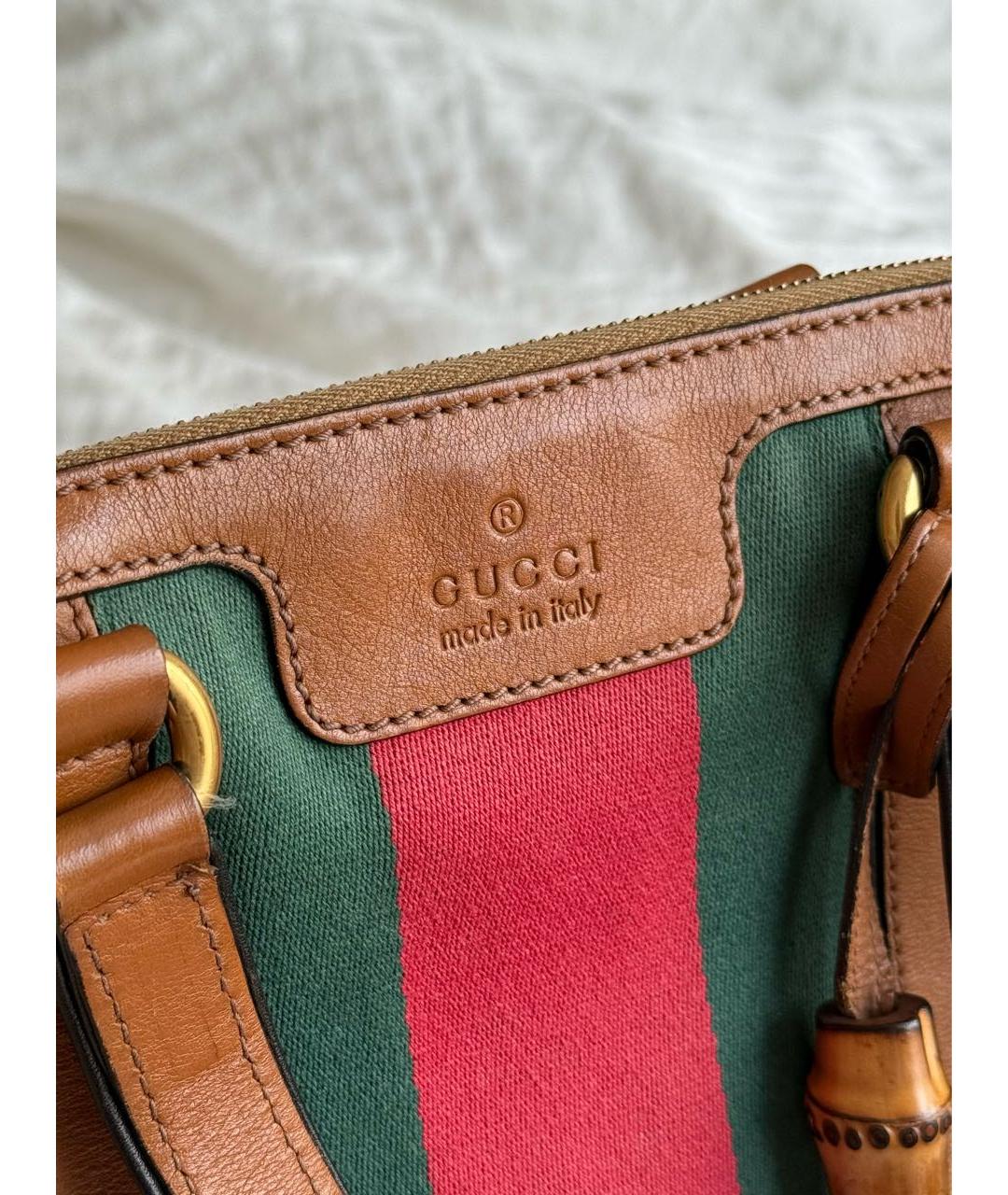 GUCCI Коричневая тканевая сумка с короткими ручками, фото 5