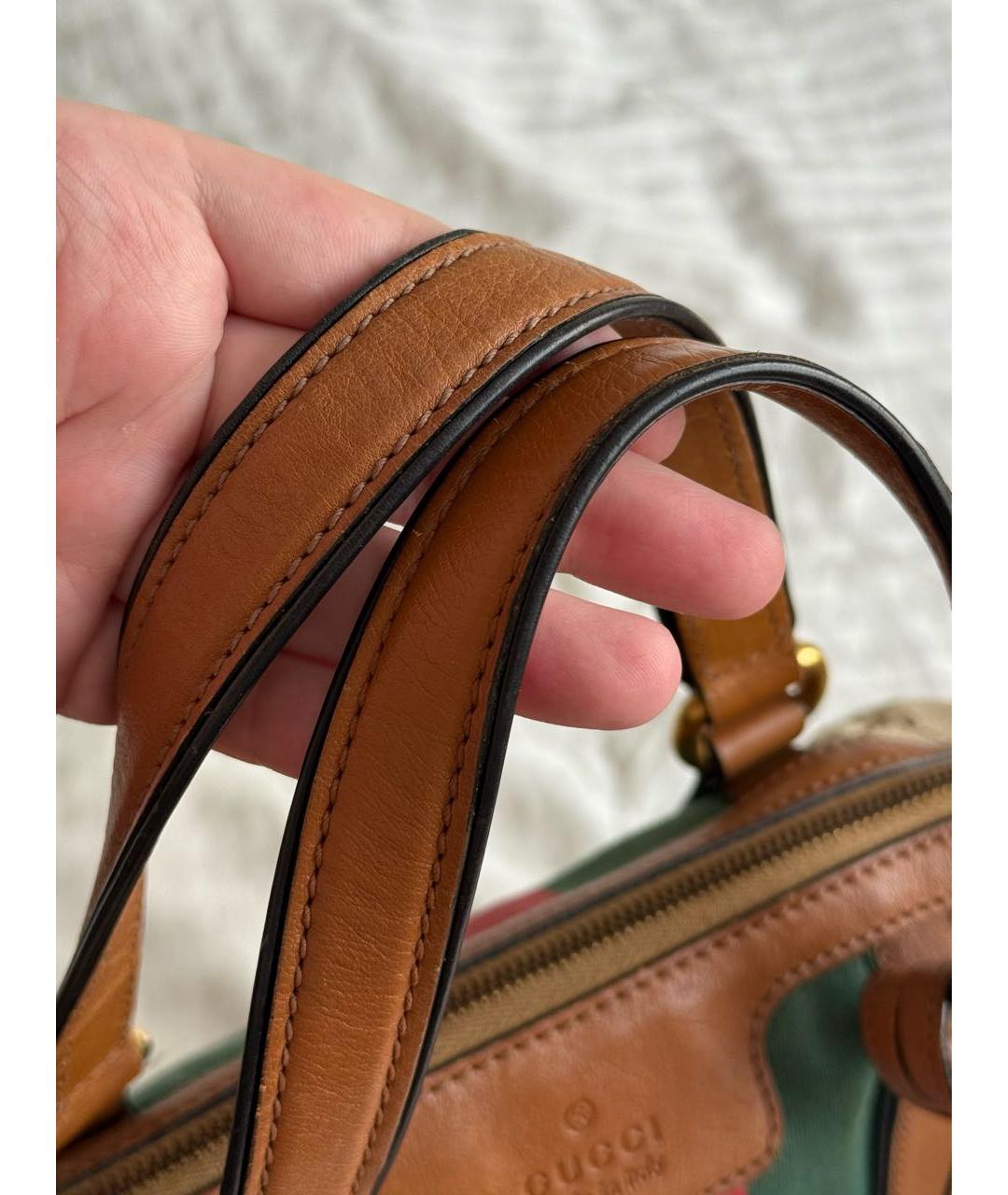 GUCCI Коричневая тканевая сумка с короткими ручками, фото 3