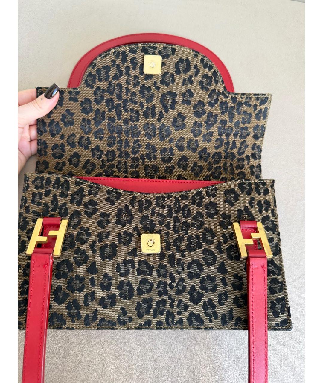 FENDI Коричневая жаккардовая сумка с короткими ручками, фото 5