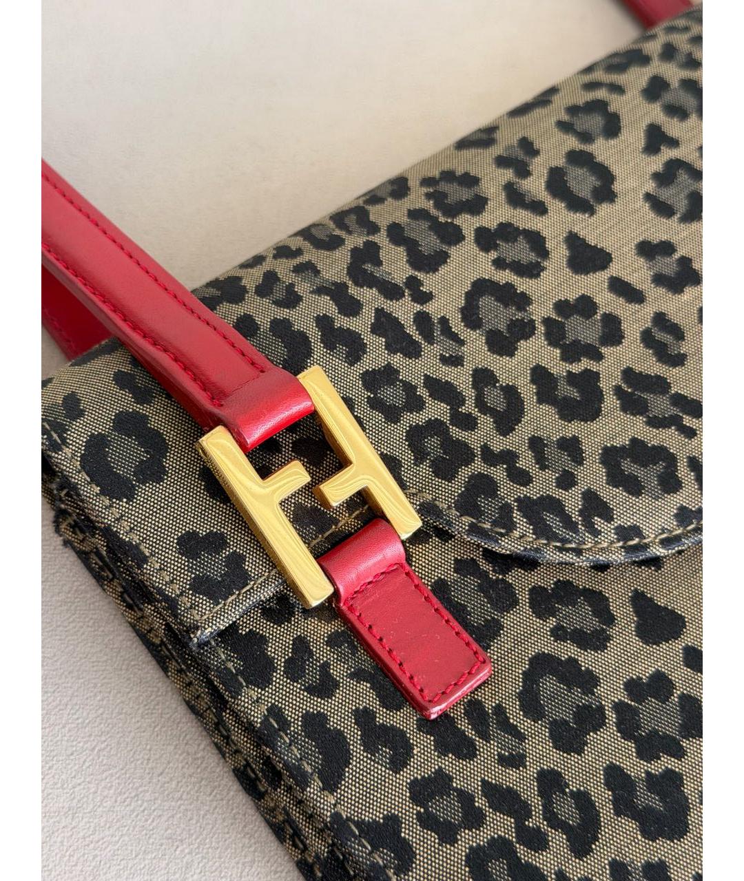 FENDI Коричневая жаккардовая сумка с короткими ручками, фото 3