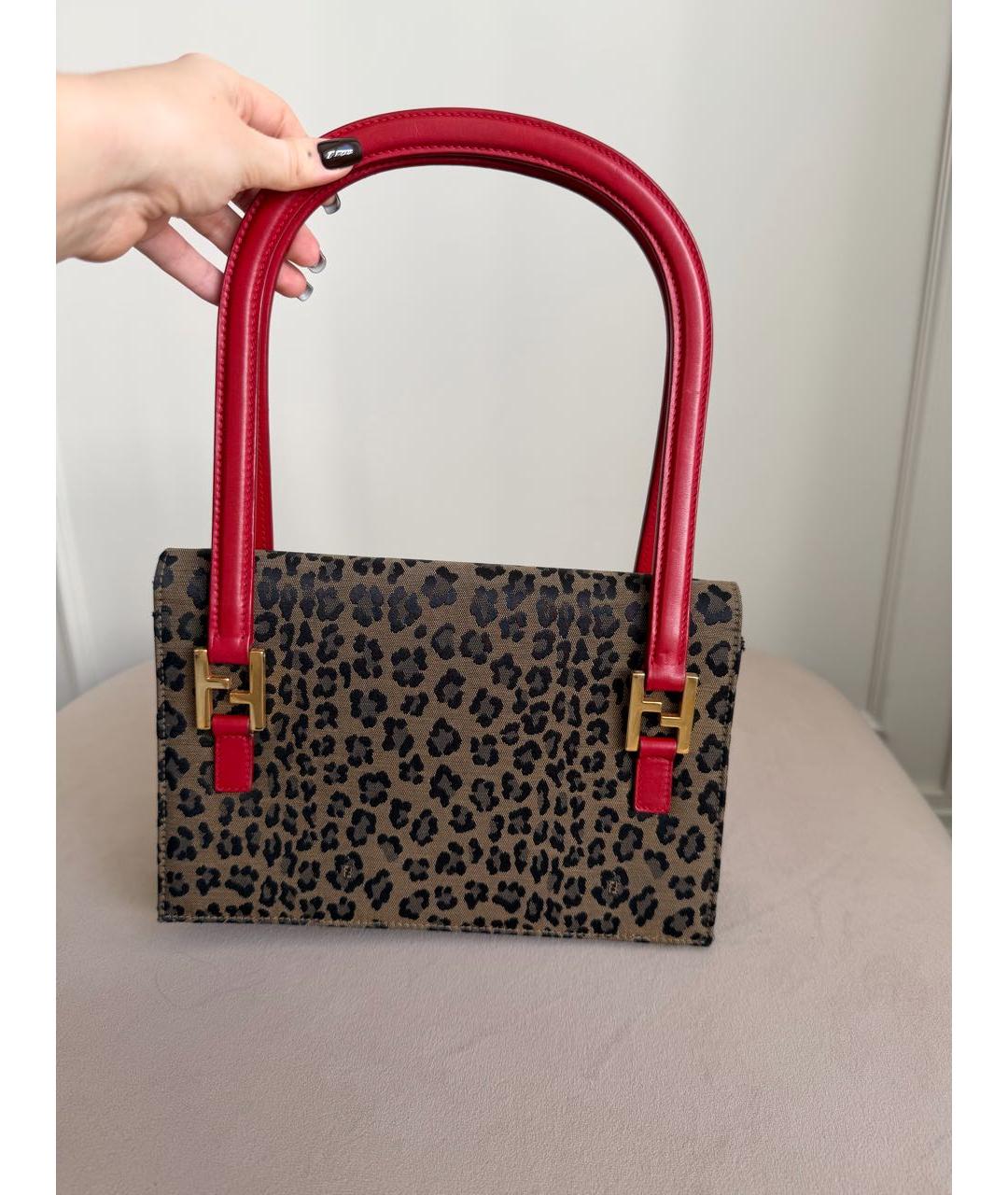 FENDI Коричневая жаккардовая сумка с короткими ручками, фото 6