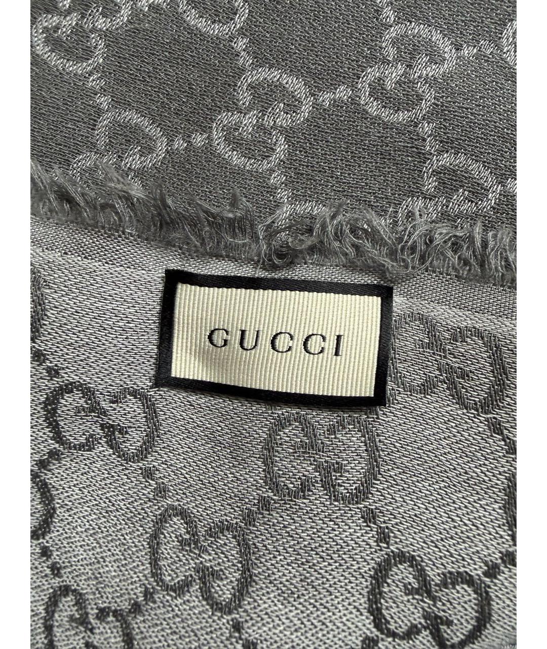 GUCCI Антрацитовый шерстяной платок, фото 3