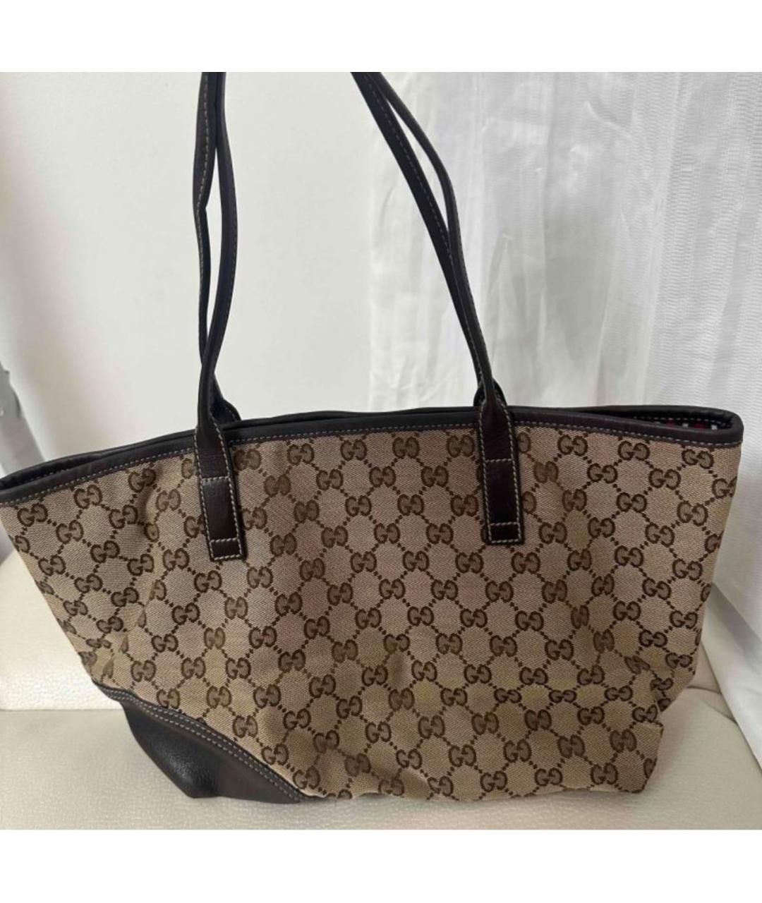 GUCCI Бежевая тканевая сумка тоут, фото 2