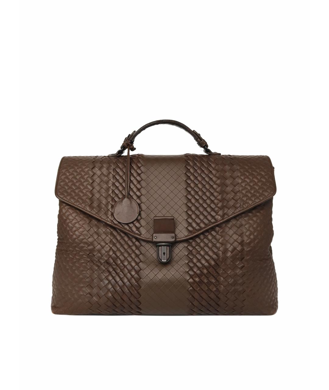 BOTTEGA VENETA Коричневый кожаный портфель, фото 1