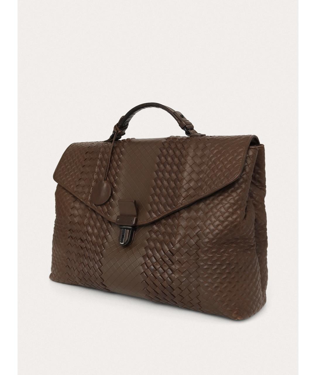 BOTTEGA VENETA Коричневый кожаный портфель, фото 2