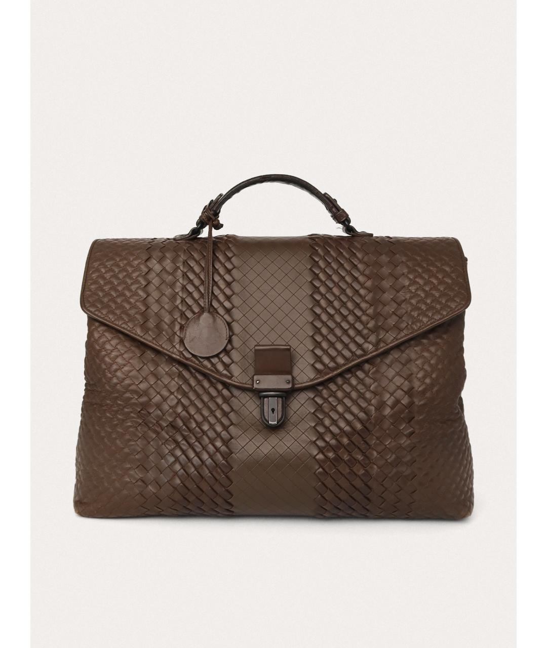 BOTTEGA VENETA Коричневый кожаный портфель, фото 9