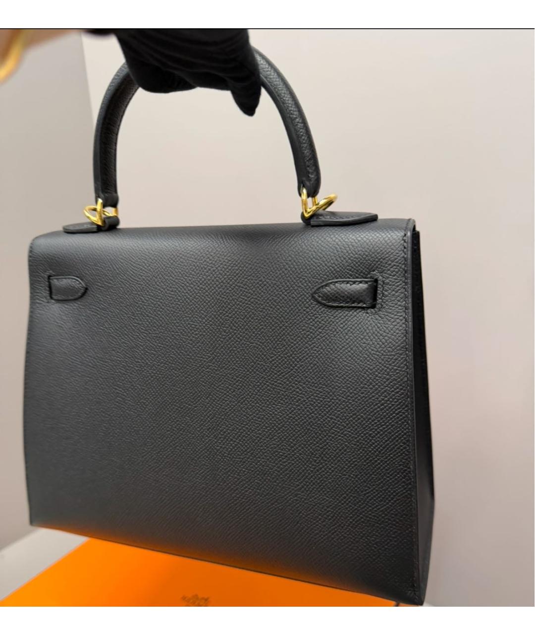 HERMES Черная кожаная сумка с короткими ручками, фото 7