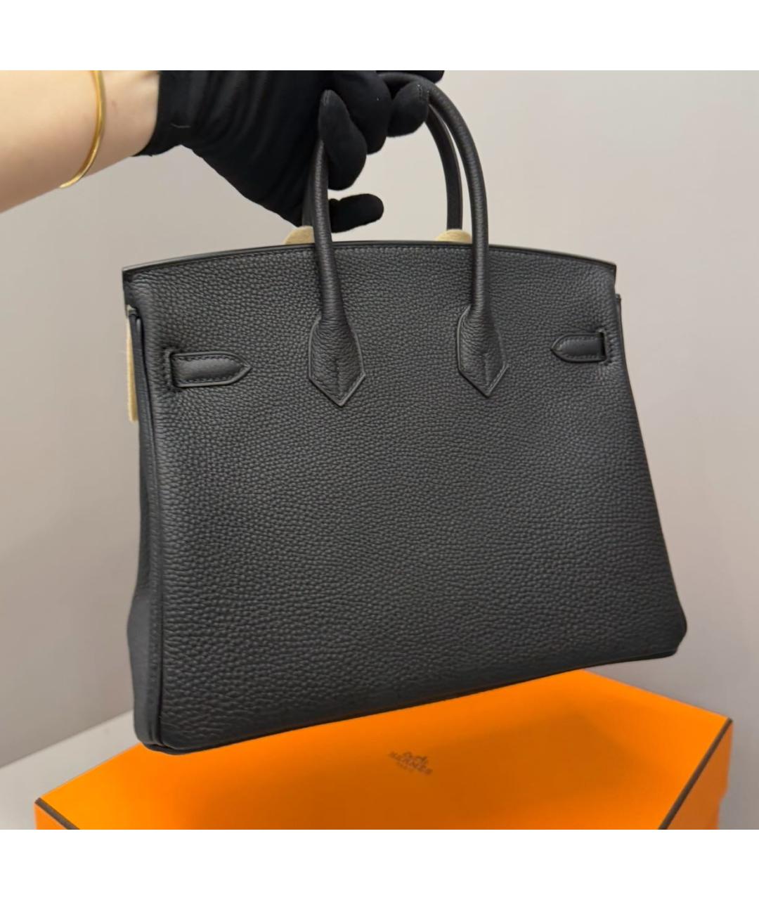 HERMES Черная кожаная сумка с короткими ручками, фото 7