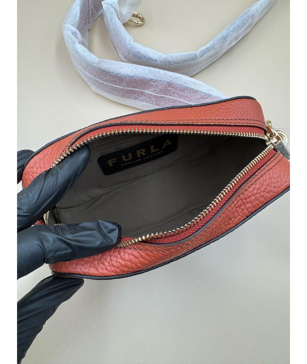 FURLA Оранжевая кожаная сумка через плечо, фото 5